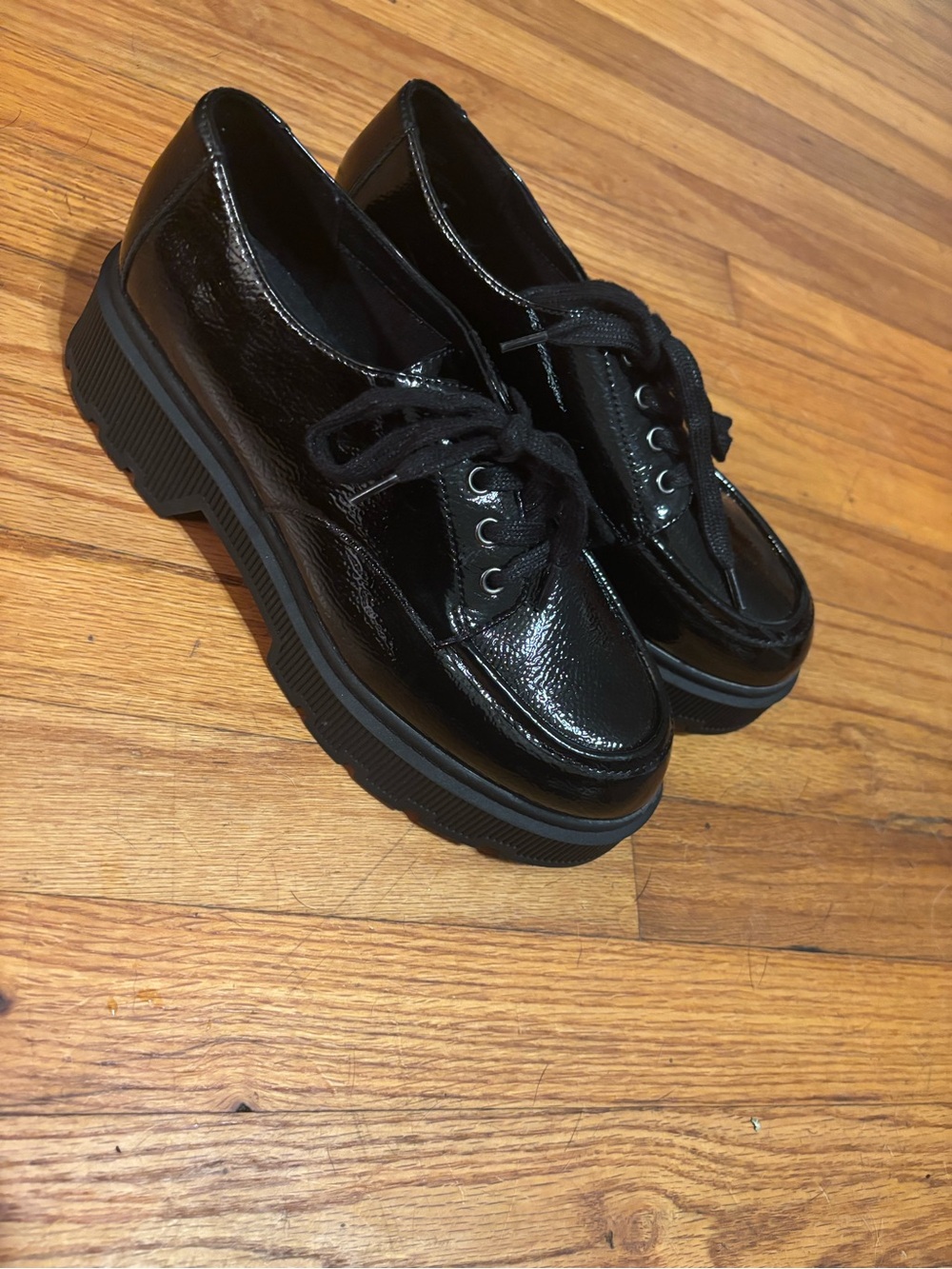Limelight Black Patent Platform Lace-Up Loafers